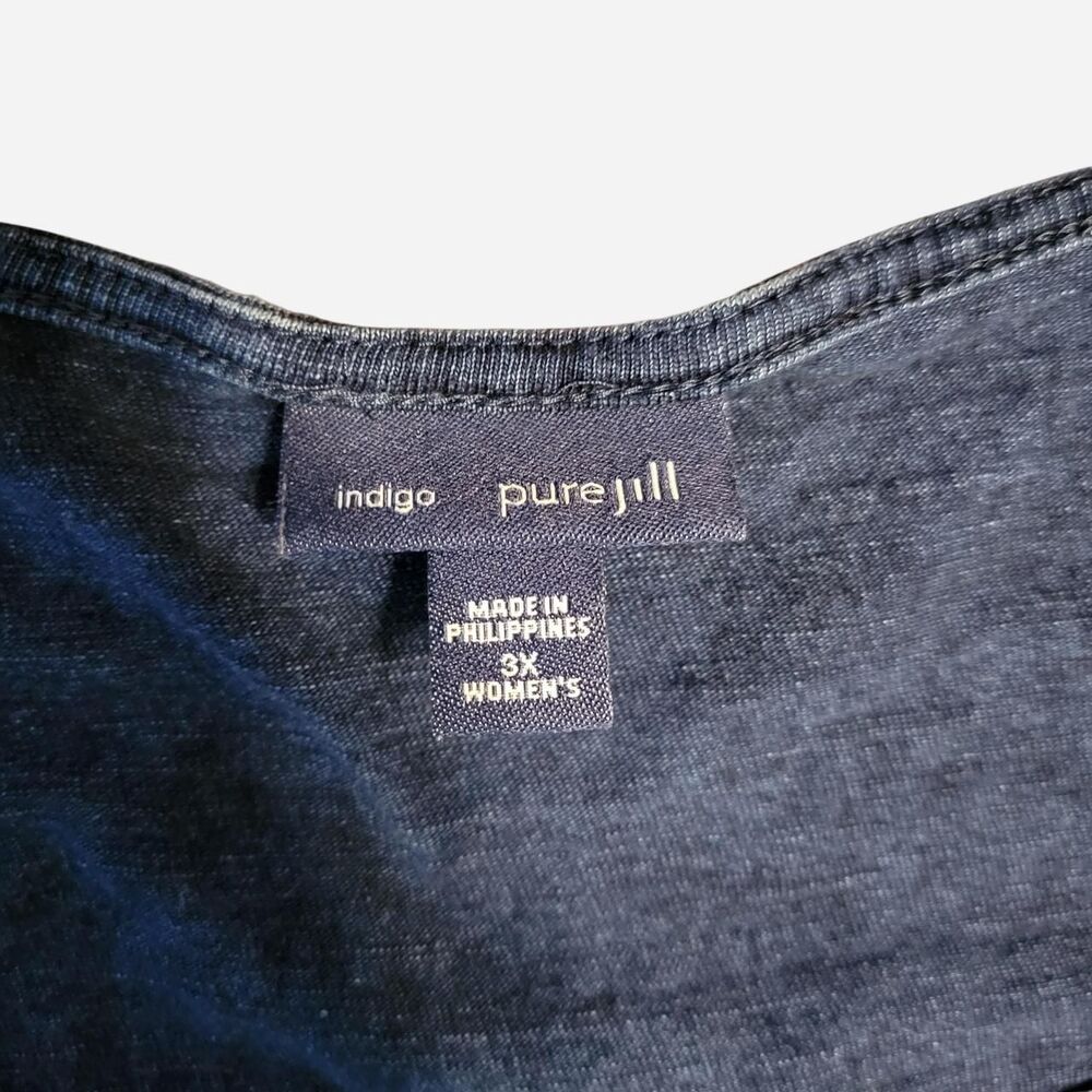 J. Jill Pure Jill Indigo 100 % Cotton Women's 3XL Navy Shirt Plus Size Lagen - Picture 3 of 8